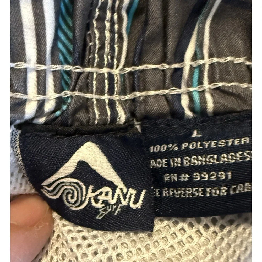 Kanu Surf Swim Trunks Lining Blue Gray Striped Strings Mens Size‎ Large